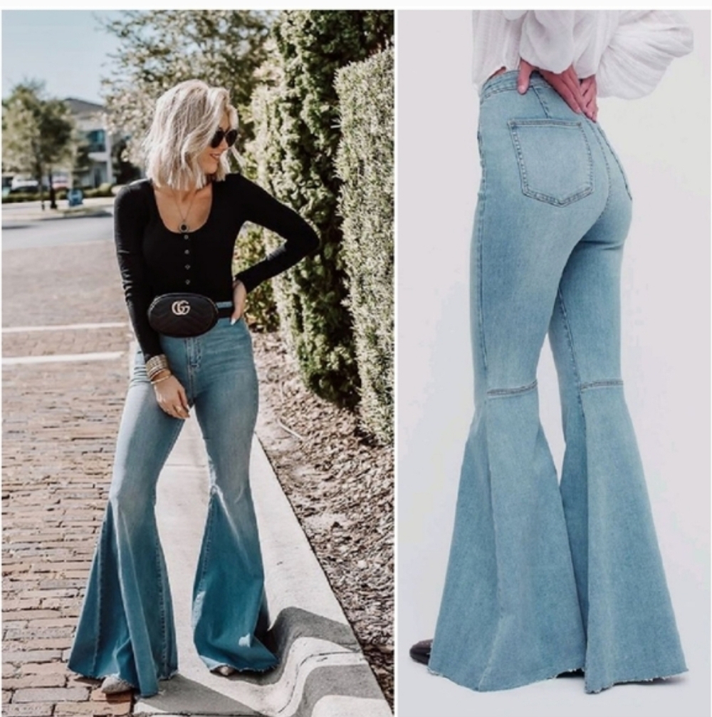 New Free People Just Float On Ultra Flare Jeans Light Wash